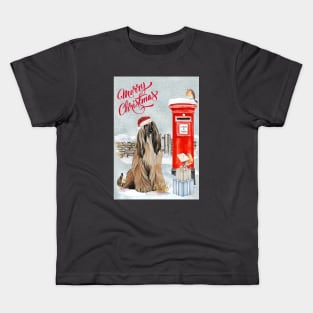 Brindle Afghan Hound Merry Christmas Santa Dog Kids T-Shirt